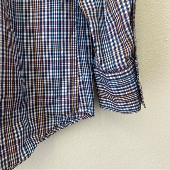 🆕 Peter Millar Plaid Button Down Dress Shirt - Navy, Orange, and Pink - Picture 6 of 9